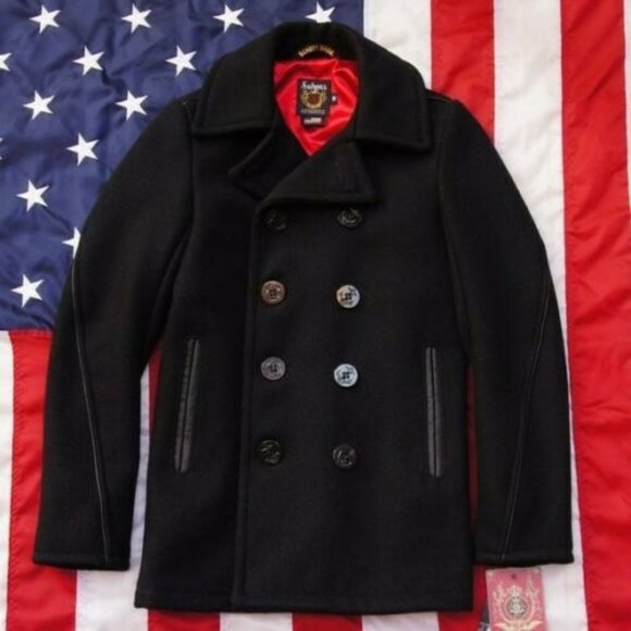 Schott Men's Leather Trim Peacoat